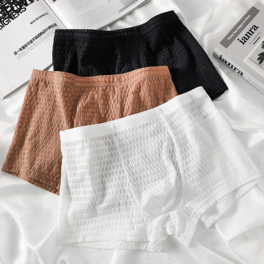 Quần Lót Nam Lưới Mờ Thoáng Khí Boxer Quần Đùi Bé Trai Gợi Cảm Checkered Trắng Boxer Quần Đùi
