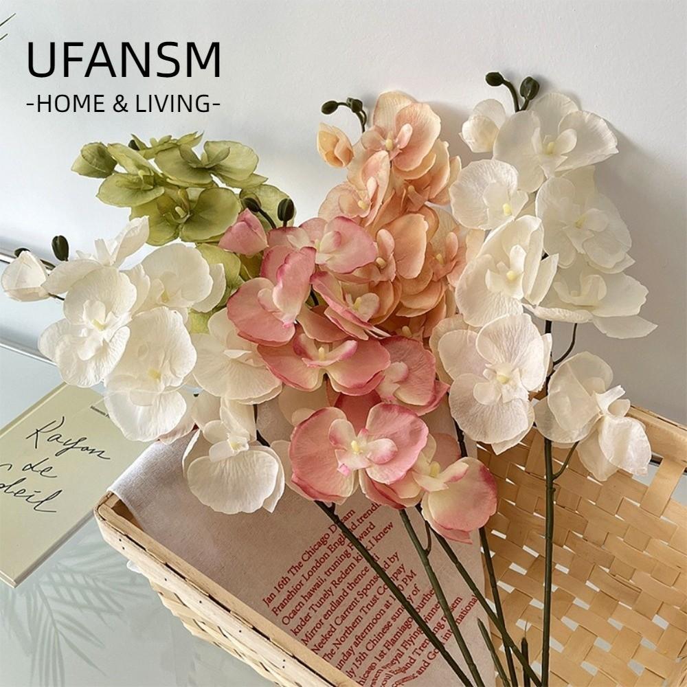 Hoa giả UFASM, Hoa lan bướm nhân tạo DIY 68cm, Real Touch 8 đầu Silk Faux Orchid Home