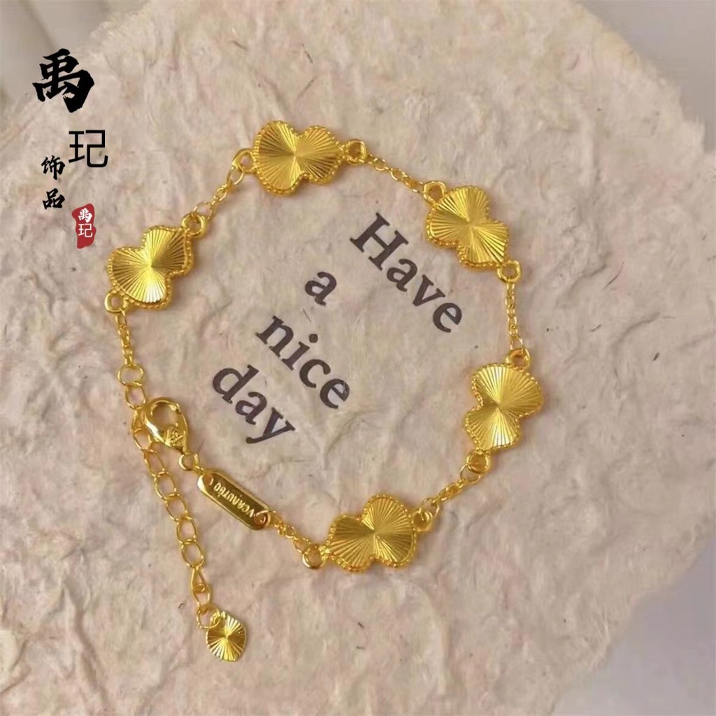 3z Four-leaf clover luxury bracelet, sparkling gold, niche jewelry, gourd-shaped, high-end laser, an
