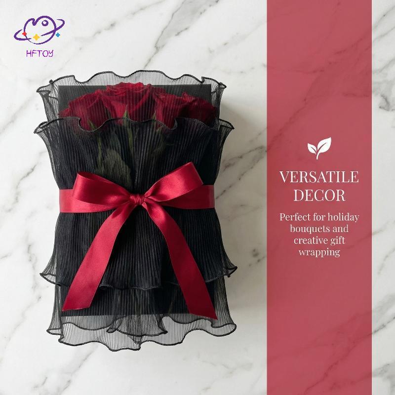 HFTOY DIY Bó Hoa Sóng Sợi Lưới Cuộn Với Viền Vàng Cho Tiệc Cưới Hoa Thủ Công Thủ Công 4Yards 28CM Mu