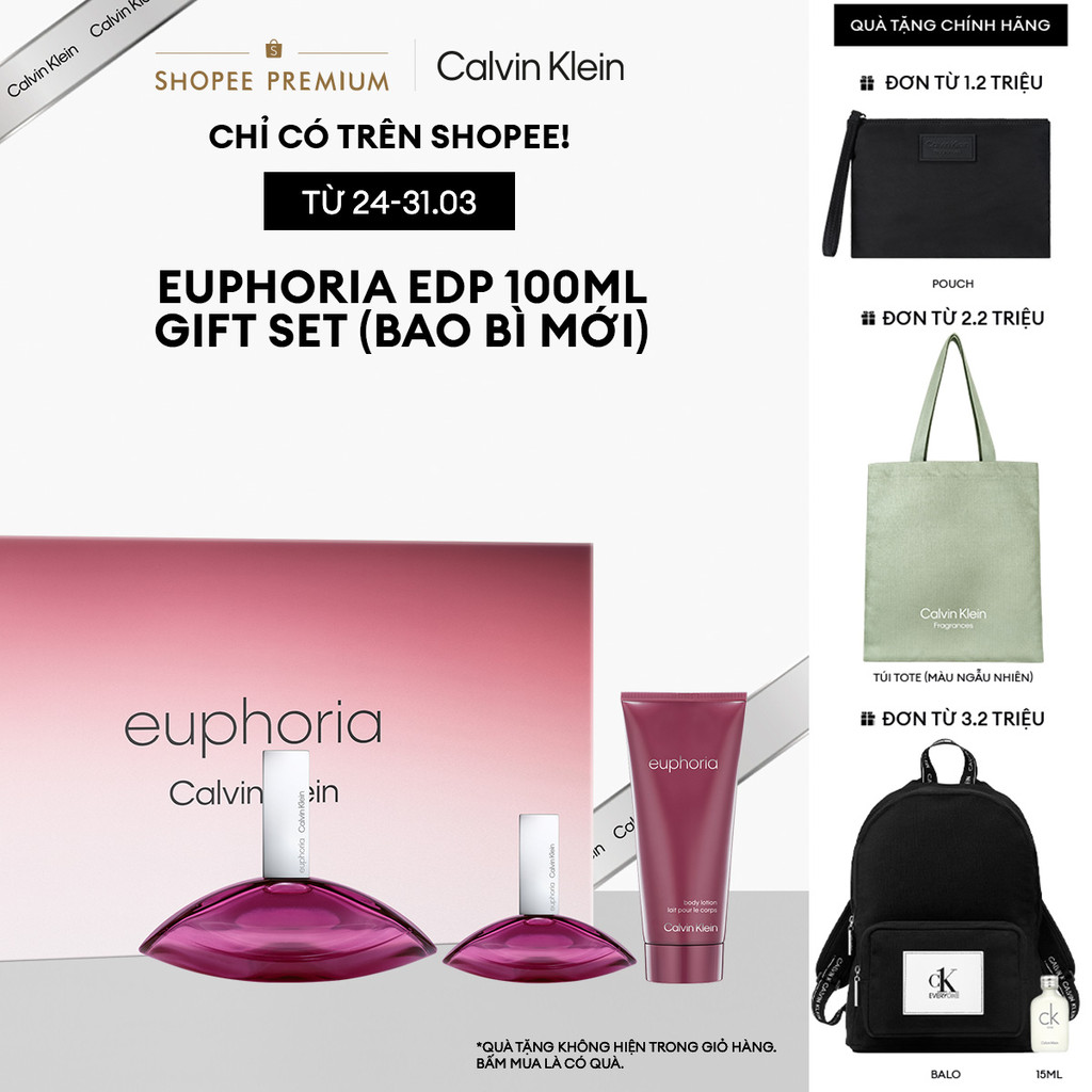 Bộ quà tặng Nước hoa Nữ Calvin Klein Euphoria EDP 100ml + 30ml + Body Lotion Gift Set