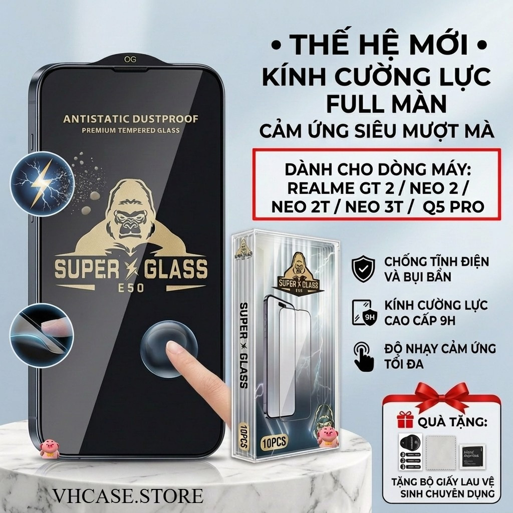 Kính cường lực cao cấp Realme GT 2/ Neo 2/ Neo 2T/ Neo 3T / Q5 Pro cảm ứng mượt mà, full màn- VHCASE