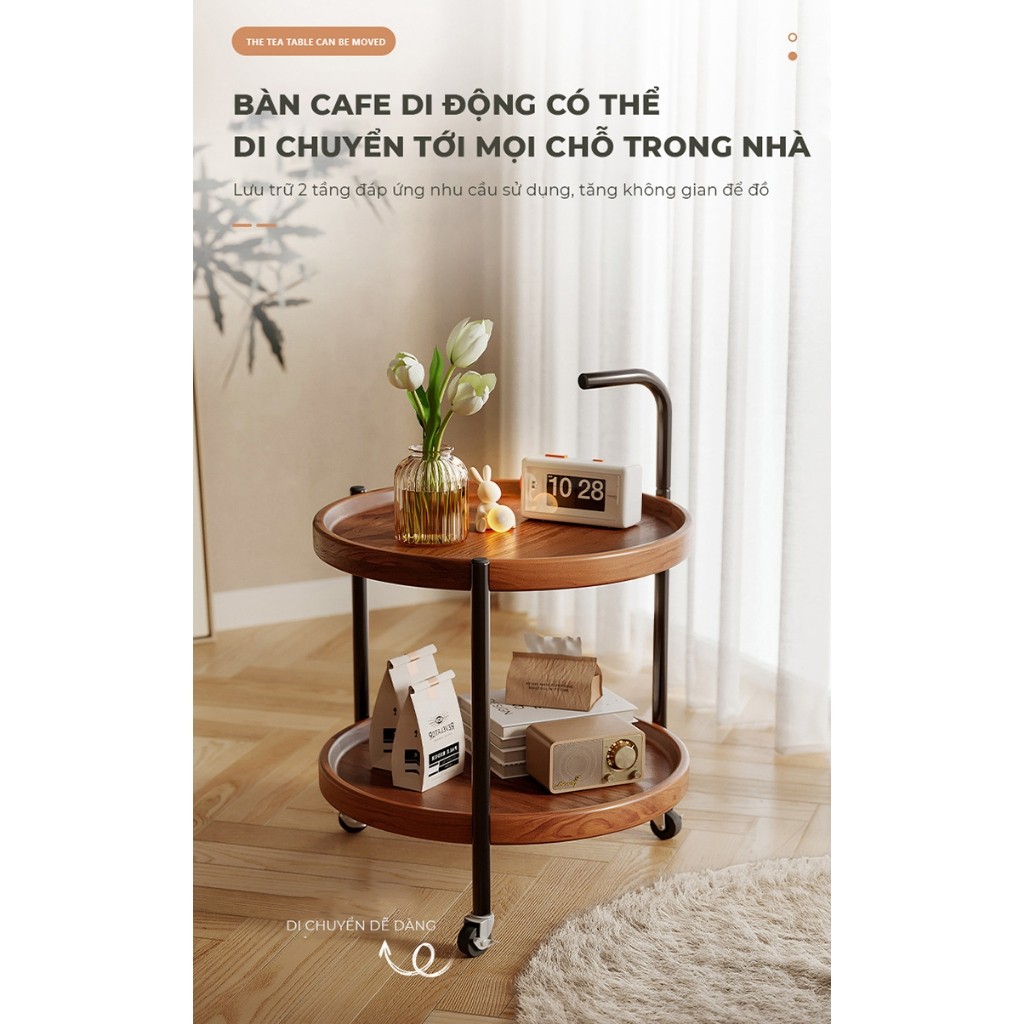 Bàn trà 2 tầng bàn phụ sofa kèm bánh xe di dộng decor phòng kiểu mới - GM188 HÀNG XUẤT CHÂU ÂU