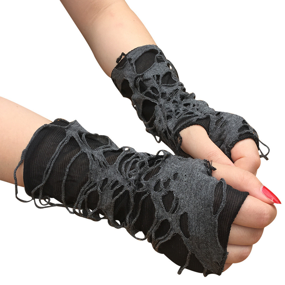 Halloween gloves Beggar's black ripped gloves, punk dark style gloves cosplay Clothing accessories, 