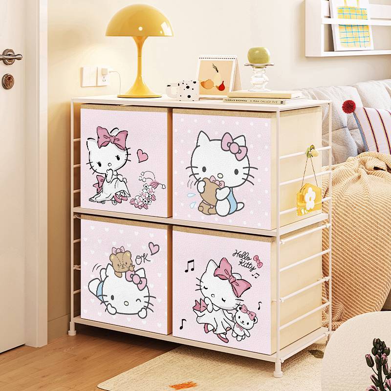 Cartoon Storage Box Carlake Grid Cabinet Storage Basket Foldable Non-Lid Storage Box Fabric Drawer S