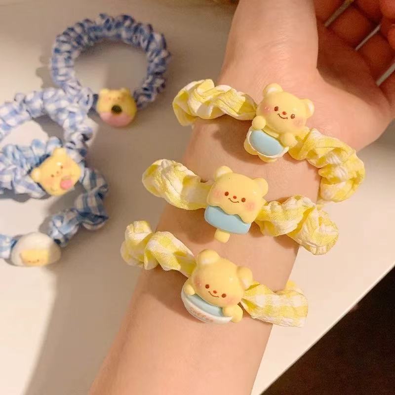 Hoạt Hình Dễ Thương Gấu Dây Buộc Tóc Nữ Co Giãn Cao Su Đuôi Ngựa Dây Buộc Tóc 0 Trẻ Em Dây Buộc Tóc 