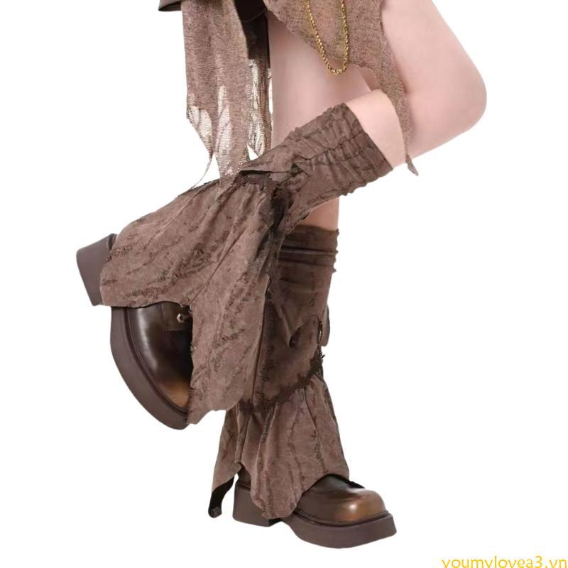 Bao Boot So Nữpunk, Ren Ruffle Giữ Ấm, Phù Hợp Với Tất Caо Đầu Gối Baggy