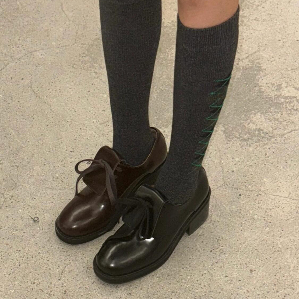 Sheepskin Version~Vintage lace-up high-heeled loafers, round-toed single shoes, derby shoes, versati