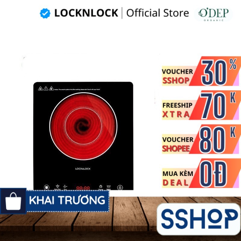 Bếp hồng ngoại LocknLock Chính hãng, mặt kính cảm ứng, công suất lớn 2000W đun nấu nhanh EJI421  MAL