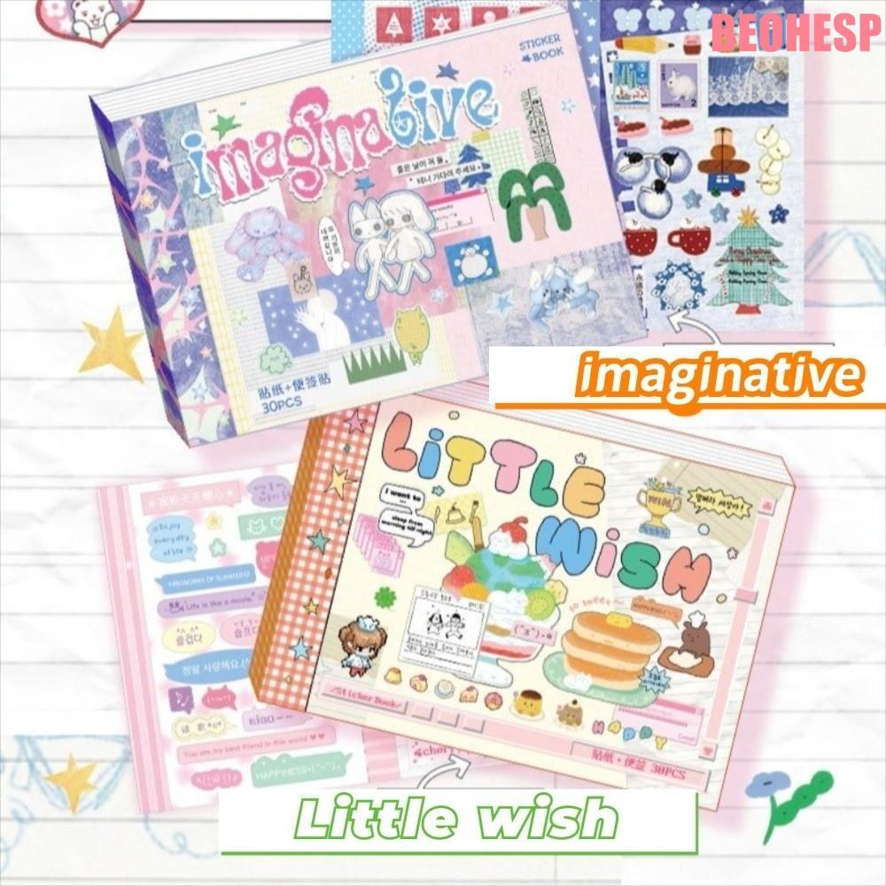 Sách dán BEOHESP, Nhãn dán sổ lưu niệm phong cách Hàn Quốc DIY, Sáng tạo 30 tờ Nhãn dán trang trí Sá