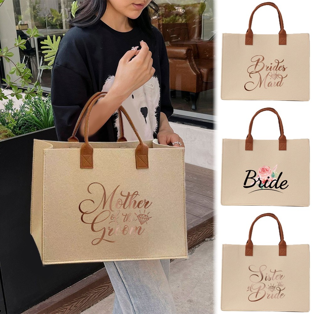 【Lowest price】 Felt tote bag In stock Commuter shopping bag Exquisite print Large felt tote bag Thic