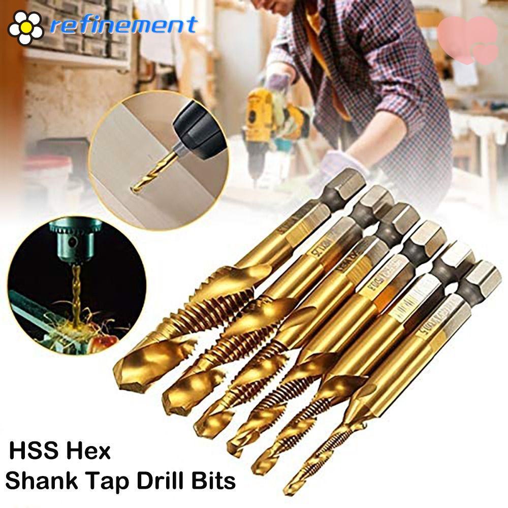 REFINEINEMENT Hex Shank Dụng cụ khoan Tap Drill Bits Vít Thread Bit Vít Machine Shank Tap Drill Bits
