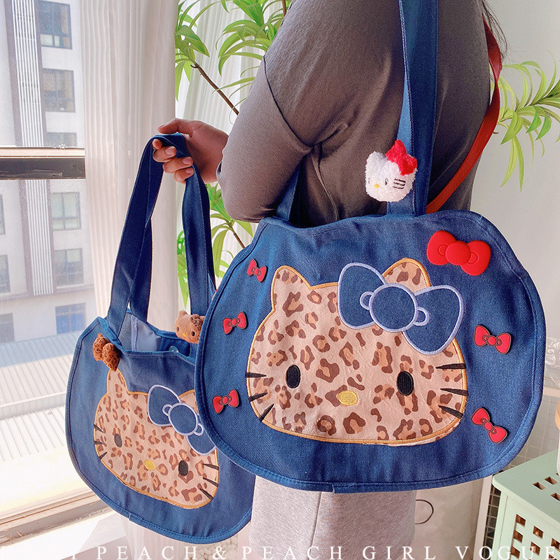HD9255A06 Da Báo Mèo Denim Túi Vải Túi Xách Xe HD9255A06 Da Báo In Mèo Denim Túi Vải Túi Xách Hoạt H