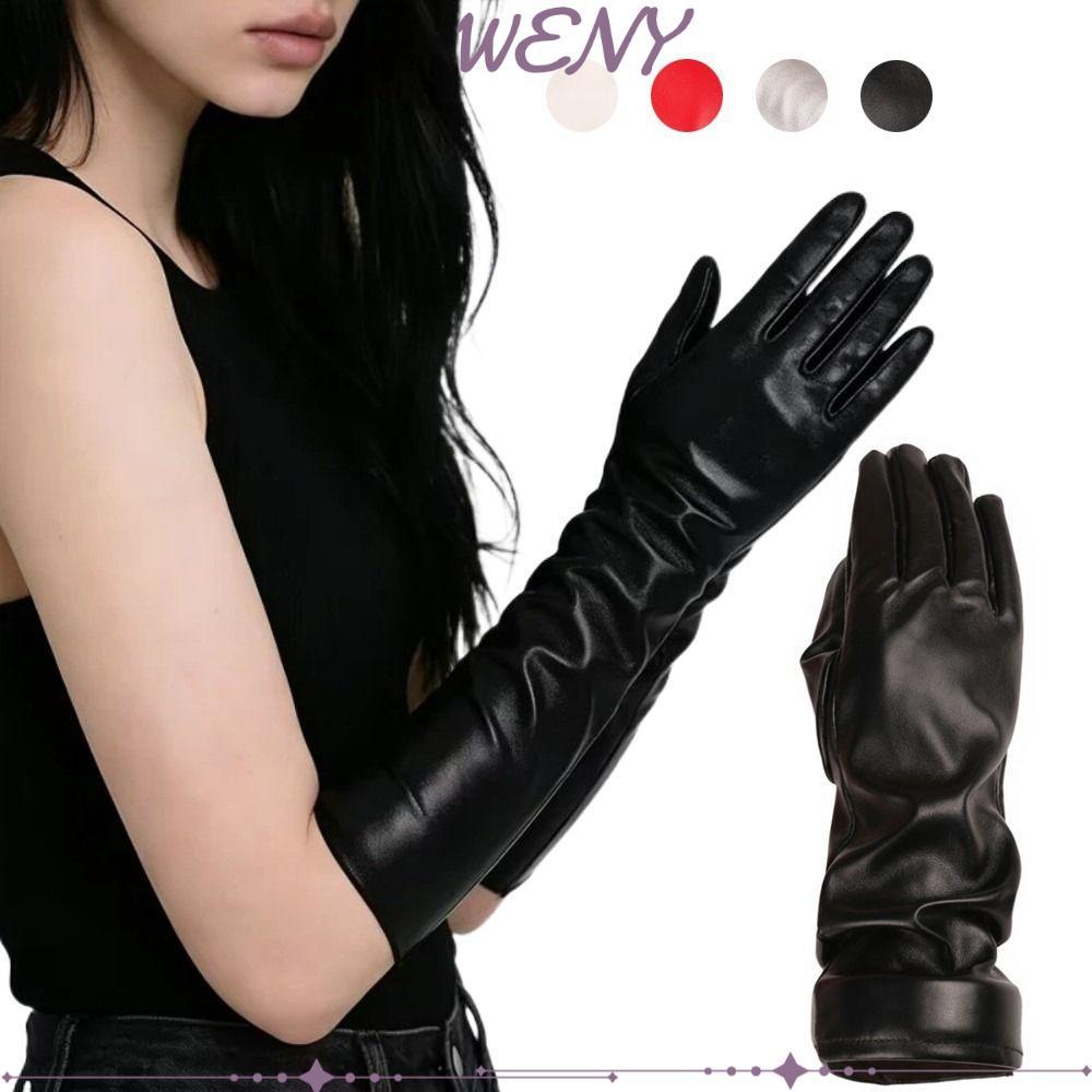 WENY Gloves Made from PU Leather - Extra-Long Driving & Stage Performance Gloves with Solid Color De