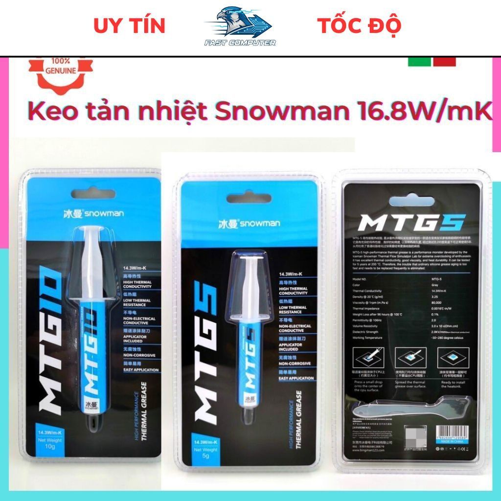 Keo tản nhiệt 14.3W/mK Snowman MTG5 (5g) - MTG10 (10g) - Hàng chính hãng, keo silicon không dẫn điện