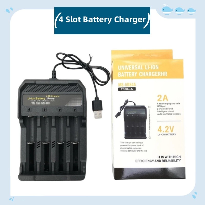 4-Slot USB Charger Li-ion Battery Charging 3.7V-4.2V Battery Smart Portable Universal Charger Batter