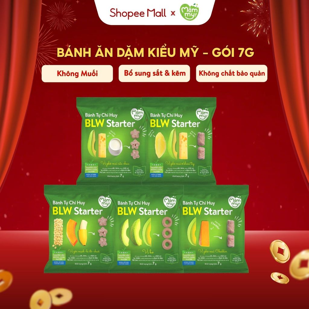 Bánh Ăn Dặm Tự Chỉ Huy Mămmy BLW Starter bé từ 6 tháng bánh mềm xốp dễ tan giàu Vitamin gói 7g