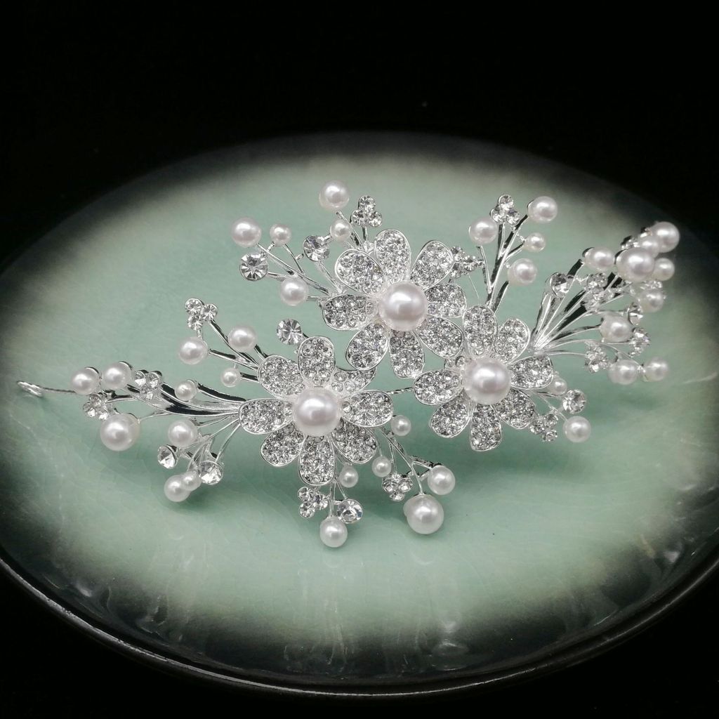 Spot Goods#New European and American Style Bridal Headpiece with Rhinestones and Pearls, Flower-Shap