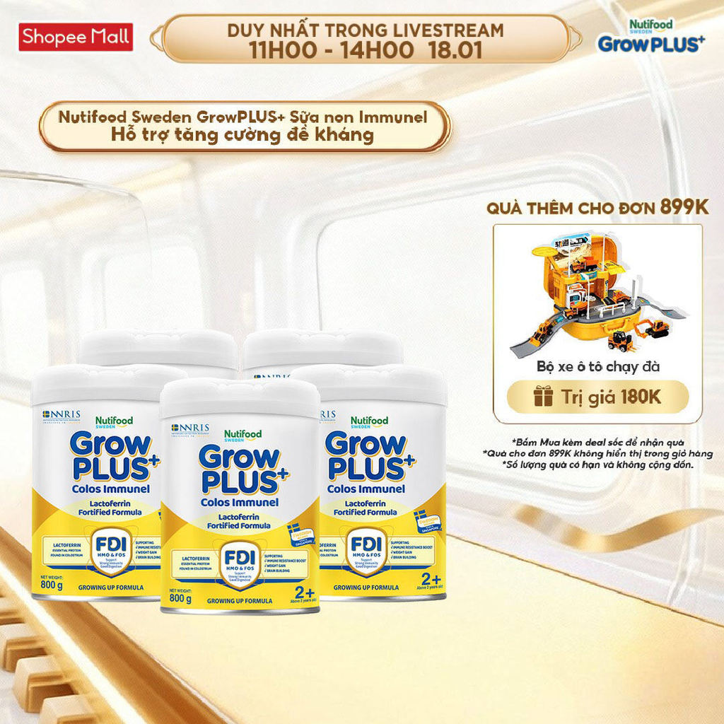 Combo 5 Sữa Bột Nutifood Sweden GrowPLUS+ Sữa Non Immunel trên 2 tuổi lon 800g (Bao bì tuỳ lô hàng)