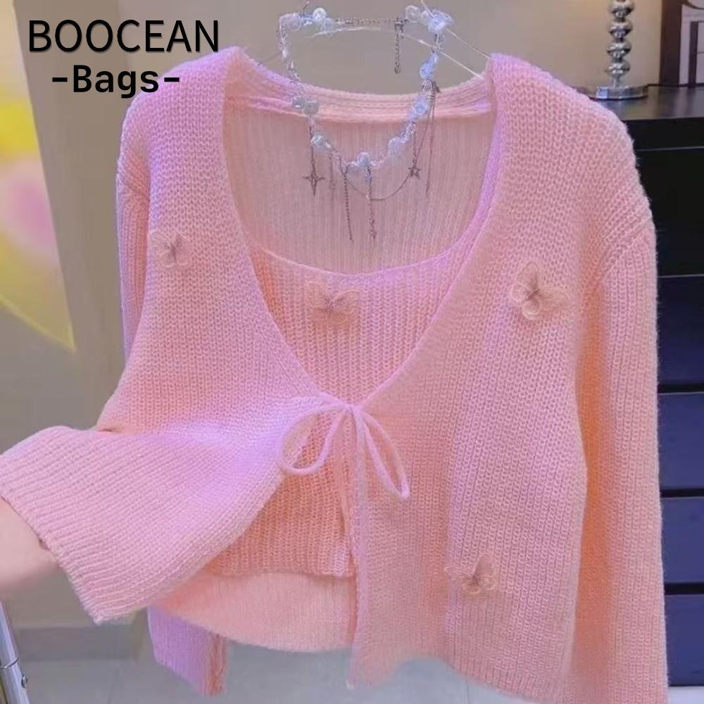 Áo len BOOCEAN cổ chữ V bướm, áo khoác ngoài mỏng dành cho nữ