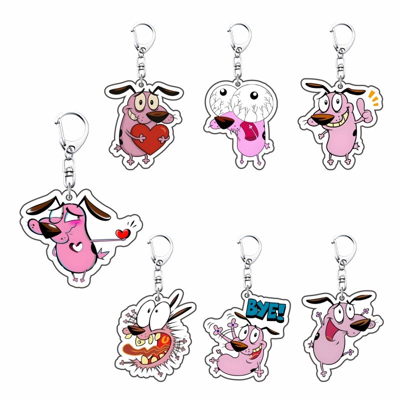 Cartoon "Courage the Cowardly Dog" 6 cm Acrylic Cute Expression Pack Keychain Backpack Hanger Decora