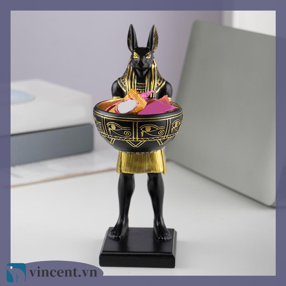 [vincent.vn] Tượng Anubis 25cm bằng nhựa Tượng thần Ai Cập có bát Anubis Tượng điêu khắc nghệ thuật 