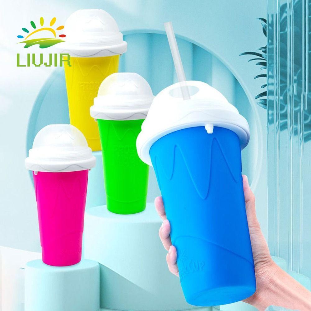 LIUJIR DIY Juice Water Bottle, Cốc bóp sinh tố silicon đông lạnh nhanh, Dung tích lớn sáng tạo có nắ