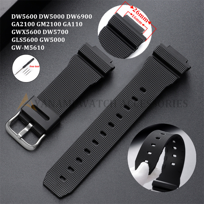 Dây đeo đồng hồ silicon 16x26mm cho Casio G-shock DW5600 DW6900 GA2100 GM2100 GA110 Dây đeo đồng hồ 