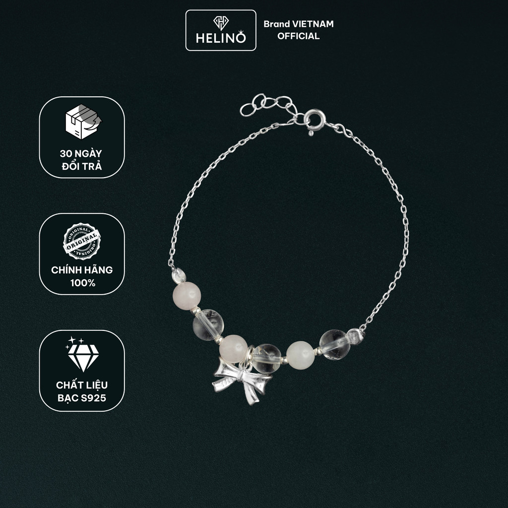 Lắc Tay Bạc Nữ HELINO Love Dream 6 Viên Đá Rose Quartz Và Thạch Anh Mix Charm Nơ LT06