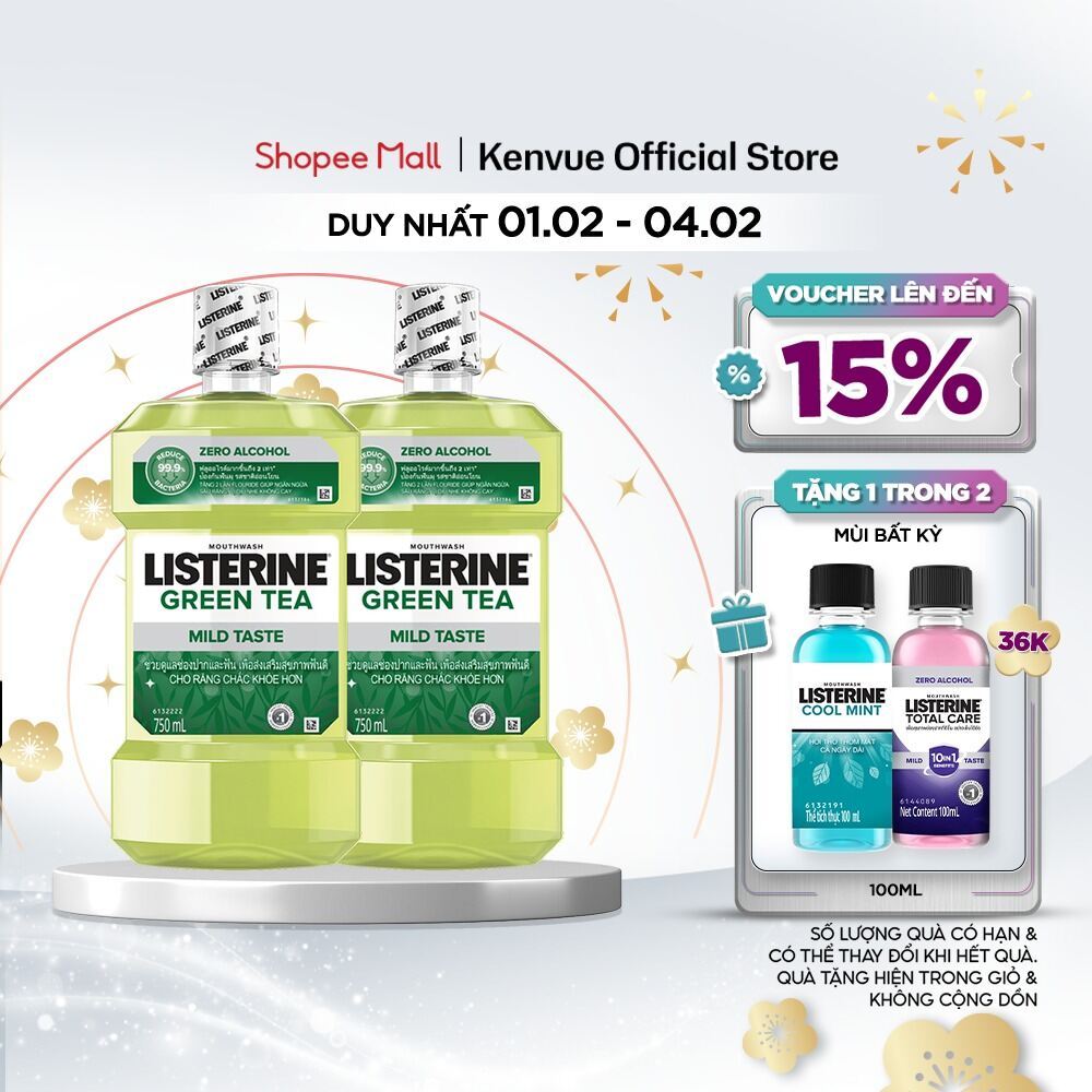 Bộ 2 Nước Súc Miệng Ngừa Sâu Răng Listerine Green Tea Zero Alcohol 750ml/chai