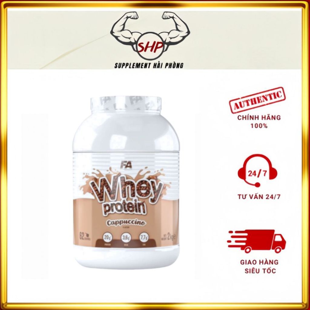 Bột FA WHEY PROTEIN 100% Whey Protein hổ trợ tăng cơ, vị ngon đậm đà dễ uống Hộp 2kg (62 lần dùng)