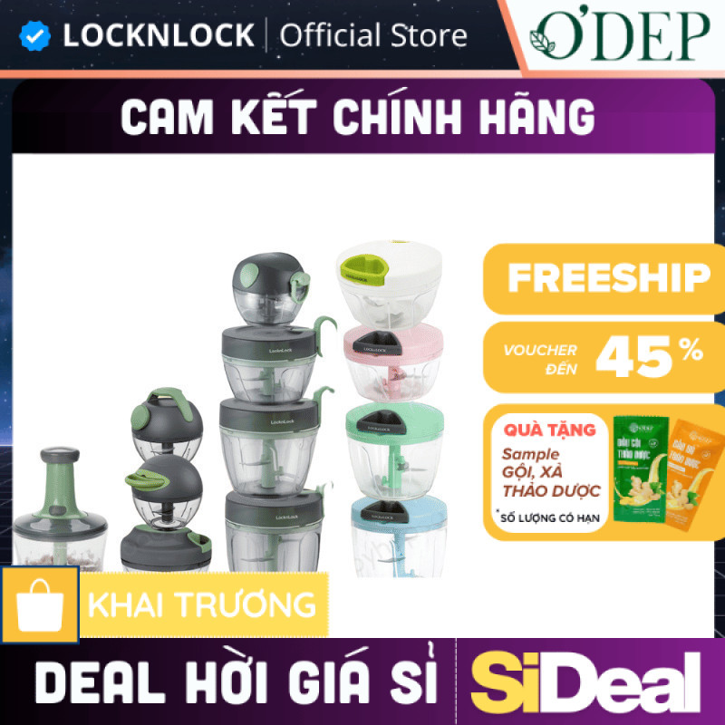Máy xay tỏi ớt mini cầm tay LocknLock CKS308PIK CKS309GRN CKS321GRN lưỡi xay bén dễ vệ sinh - SIDEAL