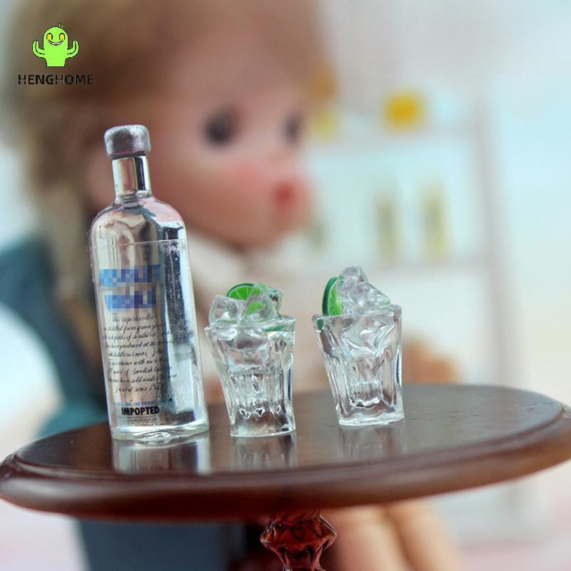 HENGHOME 3pc Nhà Búp Bê Mini Nhựa Vodka Chai Thủy Tinh Mô Phỏng Đồ Chơi Mô Hình Đồ Chơi *