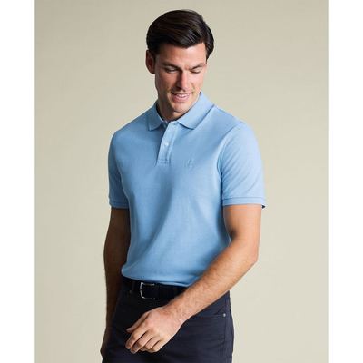 CHARLES TYRWHITT - Áo polo nam cổ bẻ tay ngắn Pique_JEP0459-SKY