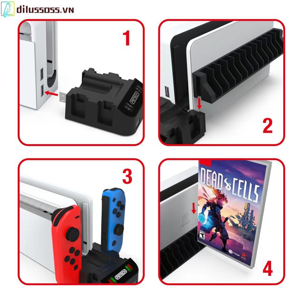 13 Khe cắm trò chơi Bộ điều khiển phụ kiện trò chơi Bộ sạc Dock Station cho Switch OLED