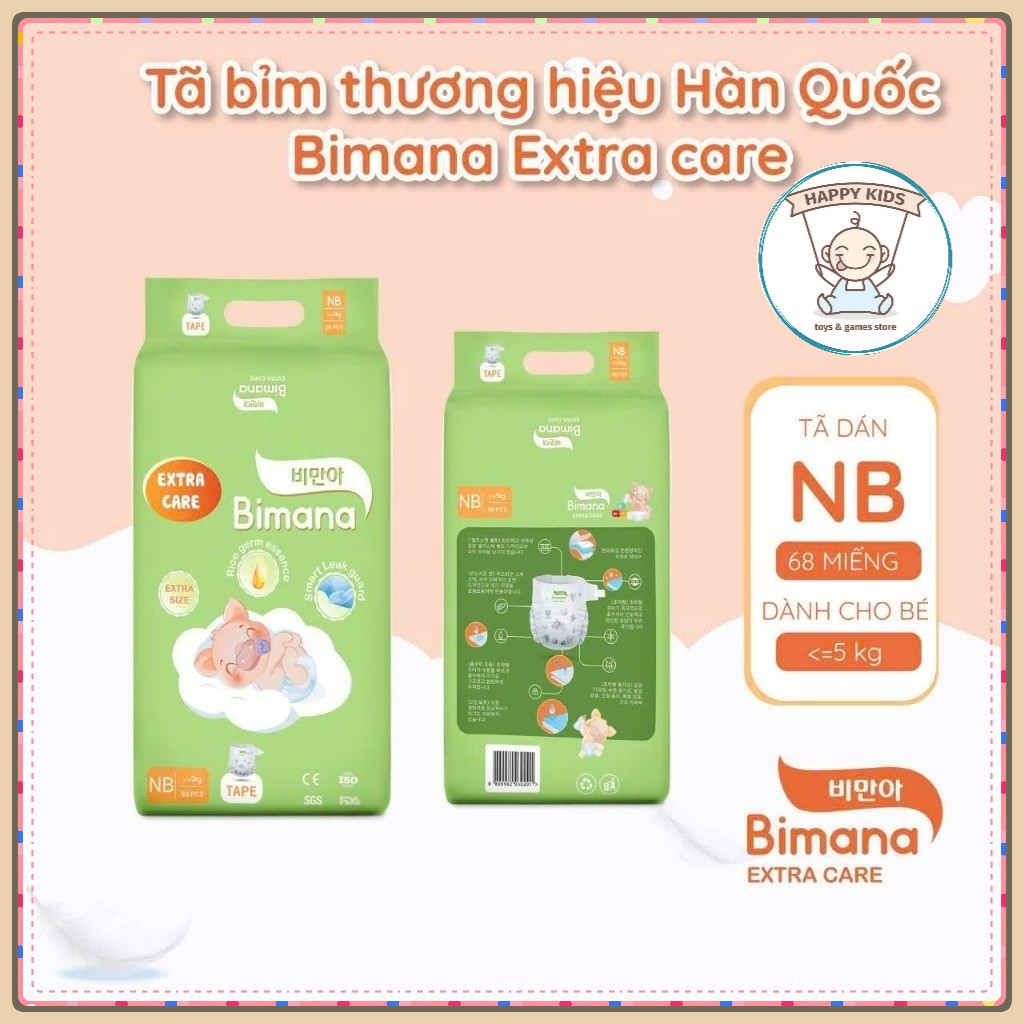 [Combo 2 Bịch] Tã/Bỉm Dán/Quần BIMANA EXTRA CARE HÀN QUỐC Thấm Hút Tốt, Đủ Size
