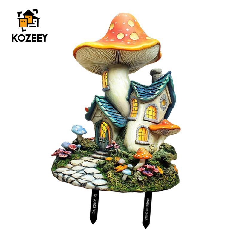 KOZEEY Mushroom House Trang trí cổ phần sân vườn, Nhẹ, Sáng tạo, Chắc chắn, phẳng 2D, Biển hiệu sân 
