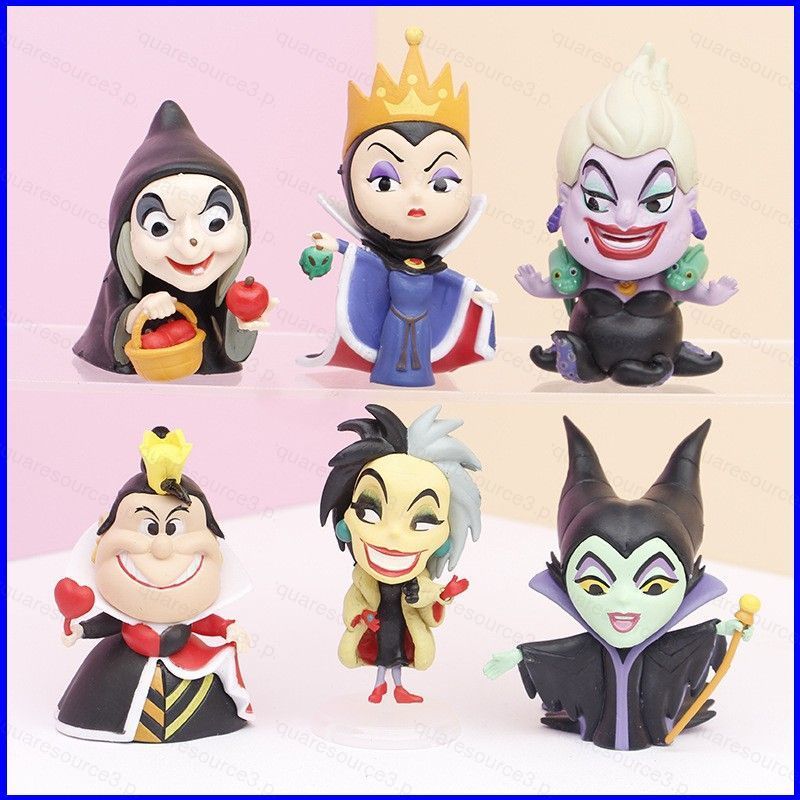 SQ3 6 Bộ Nhân Vật Phản Diện Disney Chibi Nhân Vật Hành Động-Evil Queen Ursula Maleficent Cruella Que