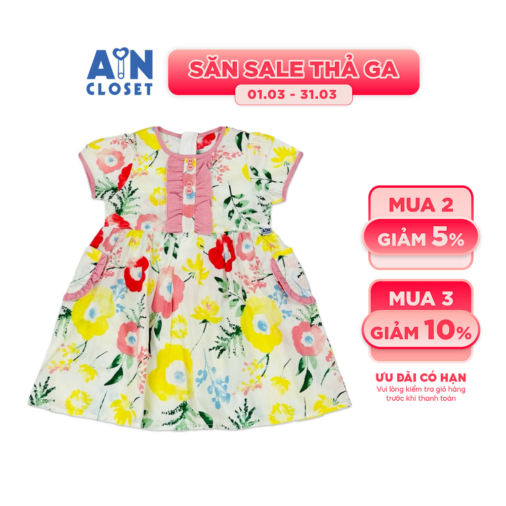 Đầm bé gái họa tiết hoa Vàng Hồng cotton - AICDBGJYROCB - AIN Closet