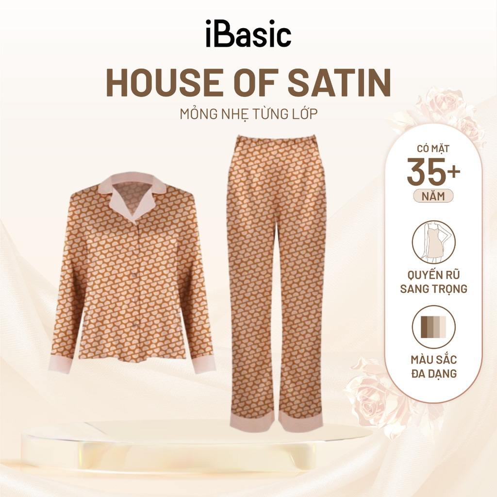 Đồ bộ nữ mặc nhà iBasic lụa satin pyjama tay dài - HOMW040