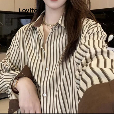 (thanh lịch) Lovito Áo sơ mi sọc màu thông thường dành cho nữ LNE27252 (Nâu)