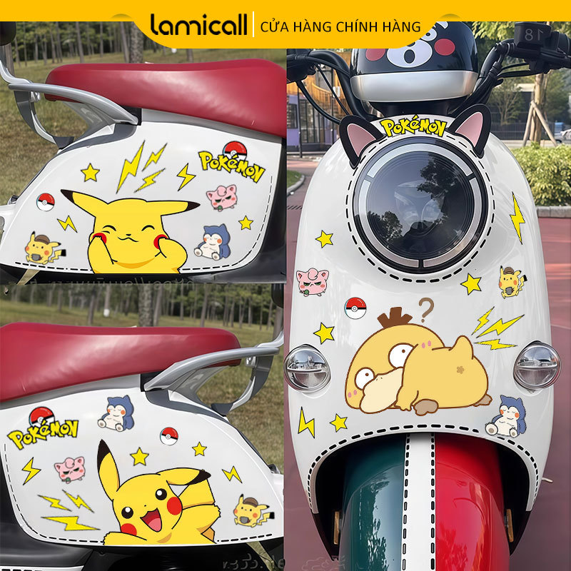 [1 bộ] Hình dán xe hơi/xe máy/xe đạp điện Pikachu, hình dán trang trí chống nước và chống nắng Che p
