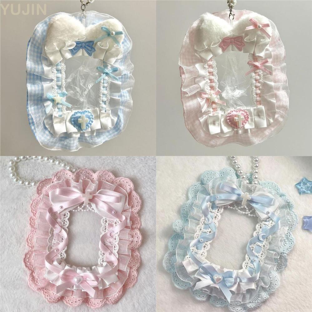 YUJIN Ren Photocard, DIY Anime Plush Card Holder, Sweet Handmade Idol Display với Ribbon Photo Prote