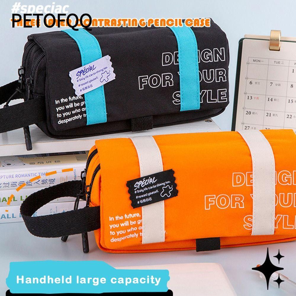 Bút Chì PETOFQQ, Túi Đựng Bút Di Động In Chữ, Bút Chống Bụi Bẩn Dung Tích Lớn 3 Lớp Bền Đẹp Học Sinh