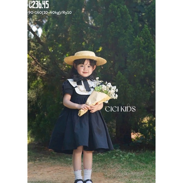 Đầm bé gái ngắn tay thô cổ thêu hoa C236