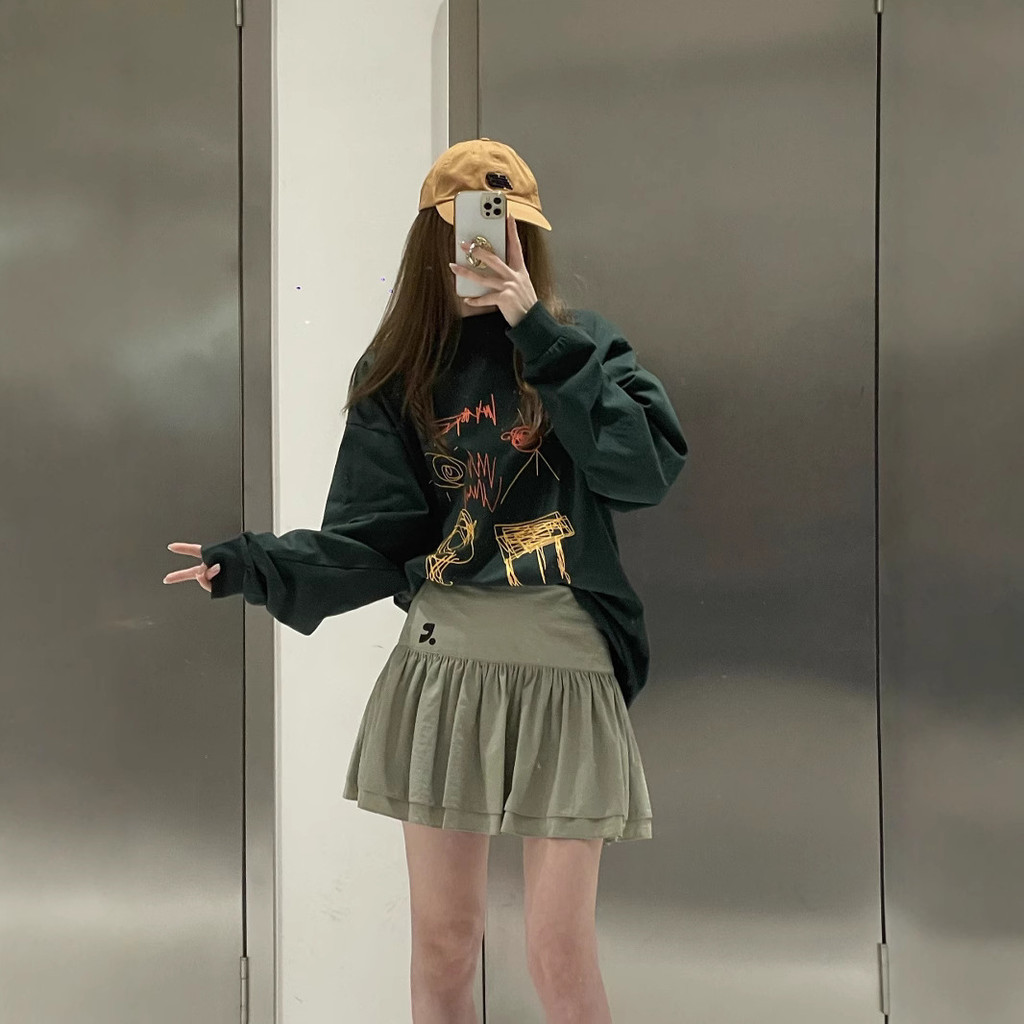 Rest&Recreation Korean printed pleated double-layer short skirt, summer versatile skirt for hot girl