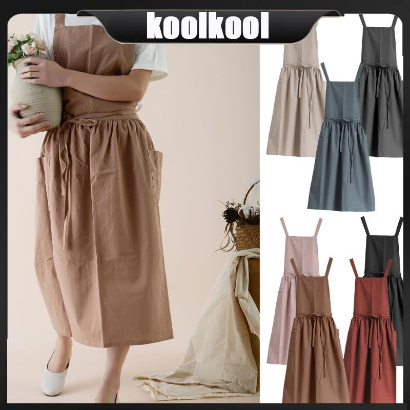Cotton Linen Apron With Front Pocket Comfortable Breathable Fabric For Cooking