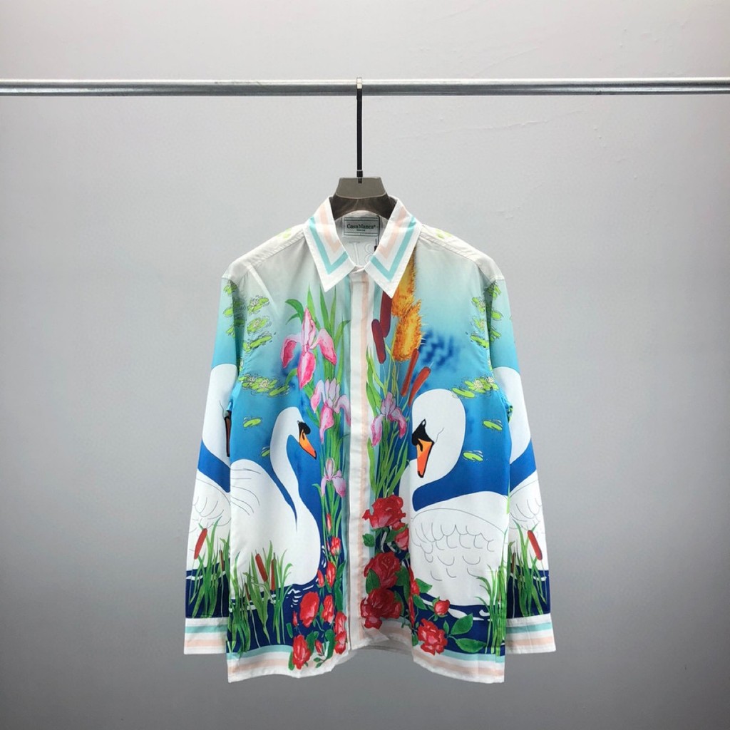 0TFU  CASABLANCA  Long Sleeve Shirt Little White Goose Turn-down Collar Letter Print Pattern Unisex 