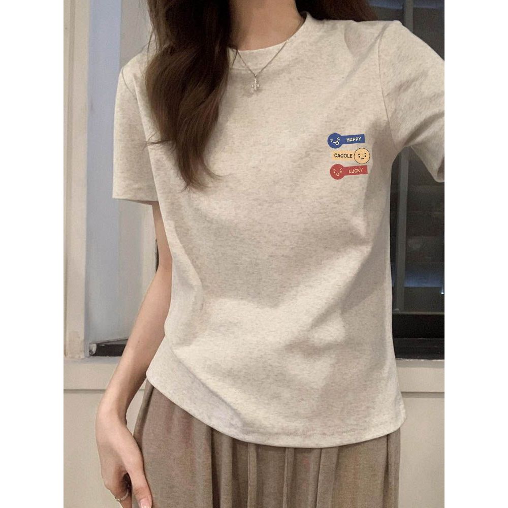 Áo thun Cotton nguyên chất, Áo ngắn, Áo ngắn tay, Áo học sinh, Áo thun ngắn tay, Áo, Quần áo nữ Hàn 