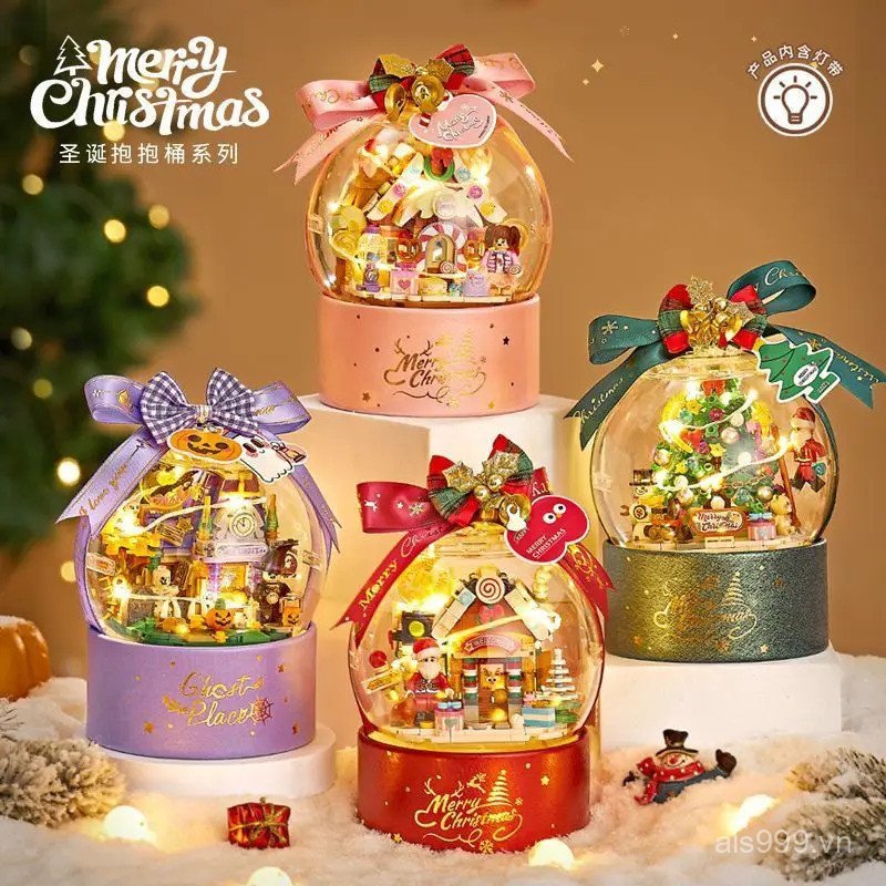 E3MJ Christmas Crystal ball for girls Loz Blocks 2025 Navida New Year Xmas Tree with Cover Gift for 